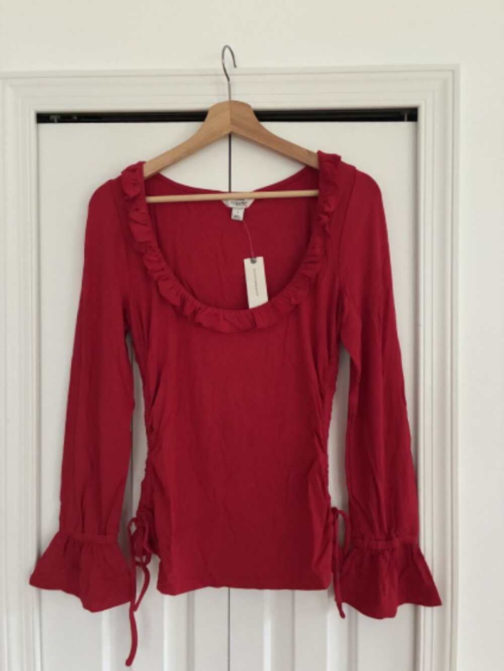 Anthropologie Maeve Long-Sleeve Scoop-Neck Ruched Top S